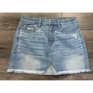 American Eagle Denim Skirt Raw Hem Button Fly Size 4